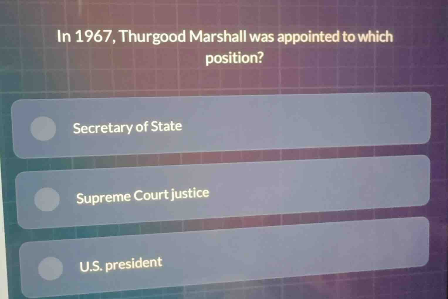 in 1967, thurgood marshall was appointed to which position? secretary o…