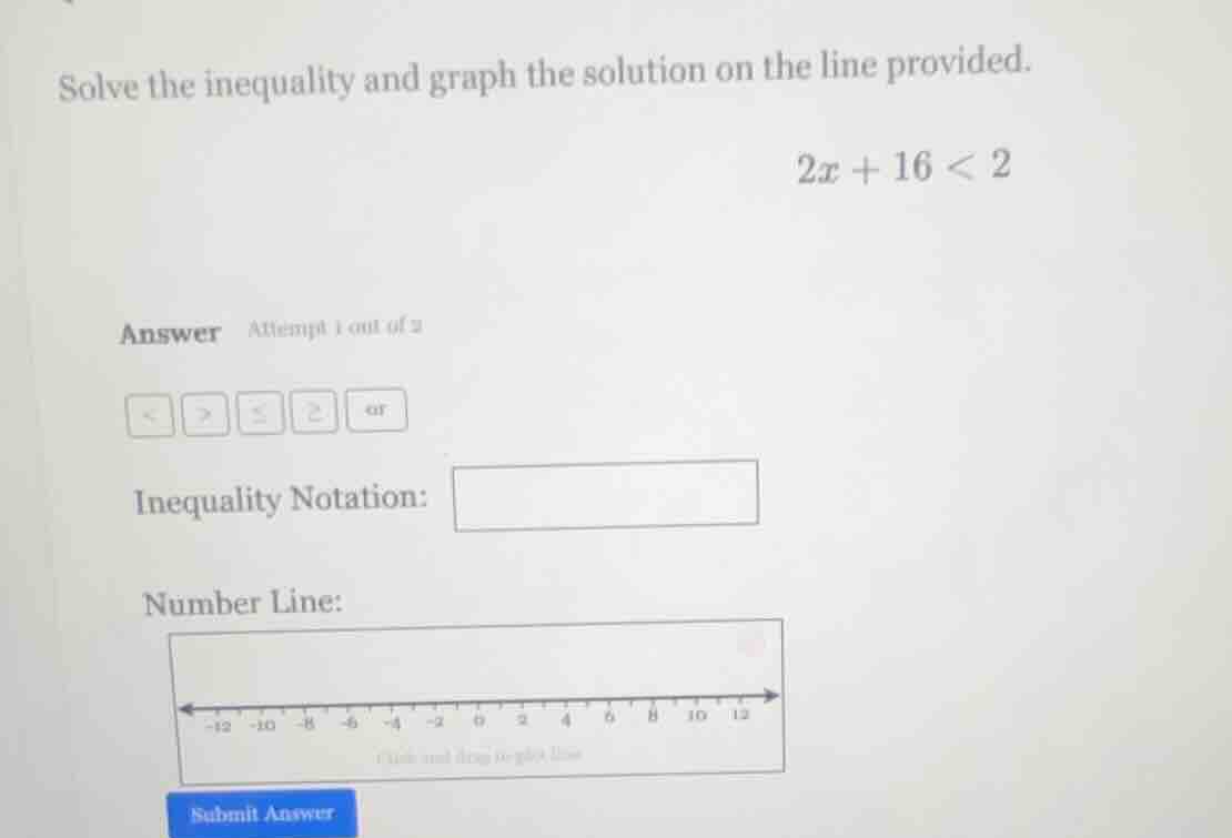 solve the inequality and graph the solution on the line provided. \\2x …