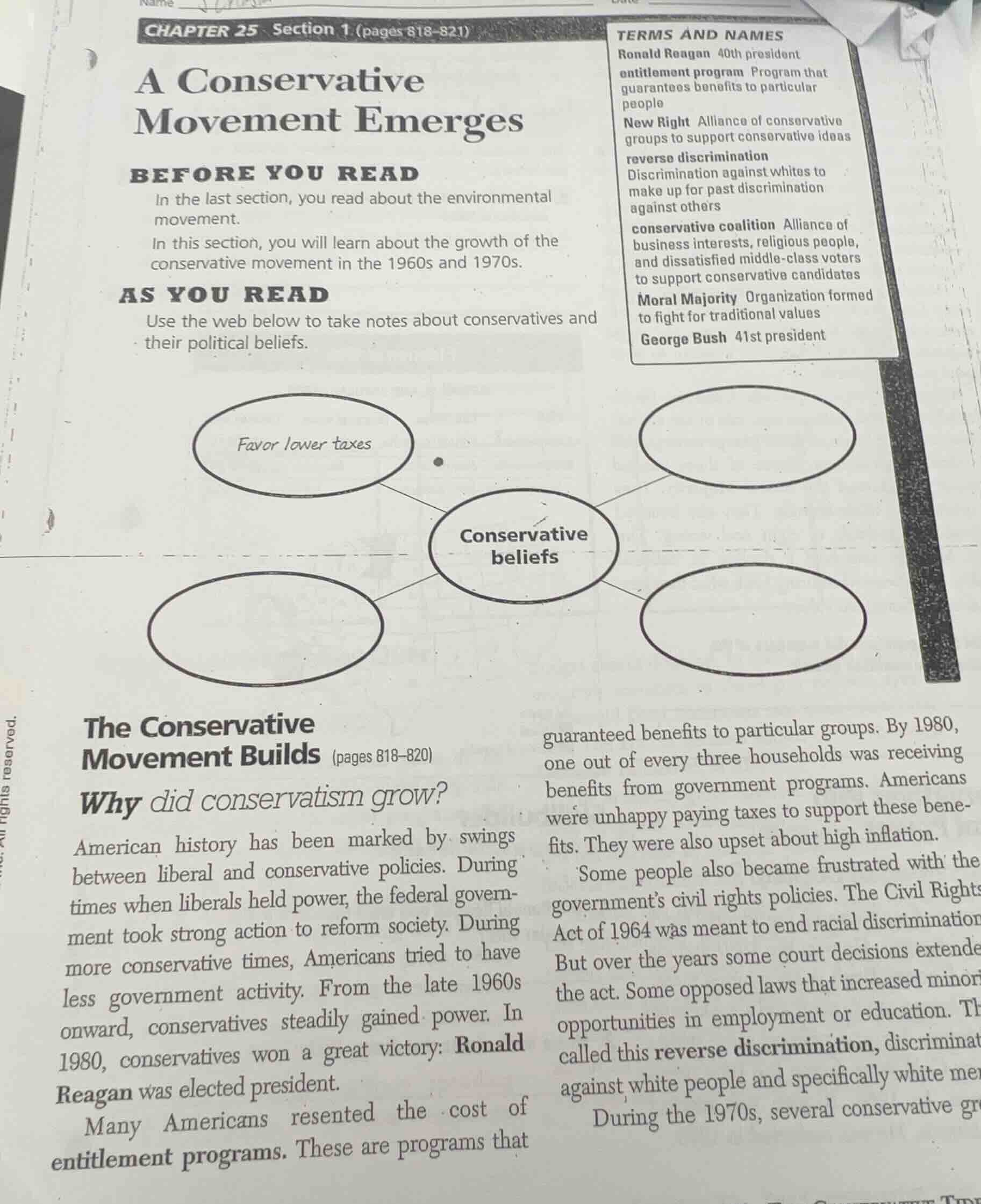 chapter 25 section 1 (pages 818-821) a conservative movement emerges be…