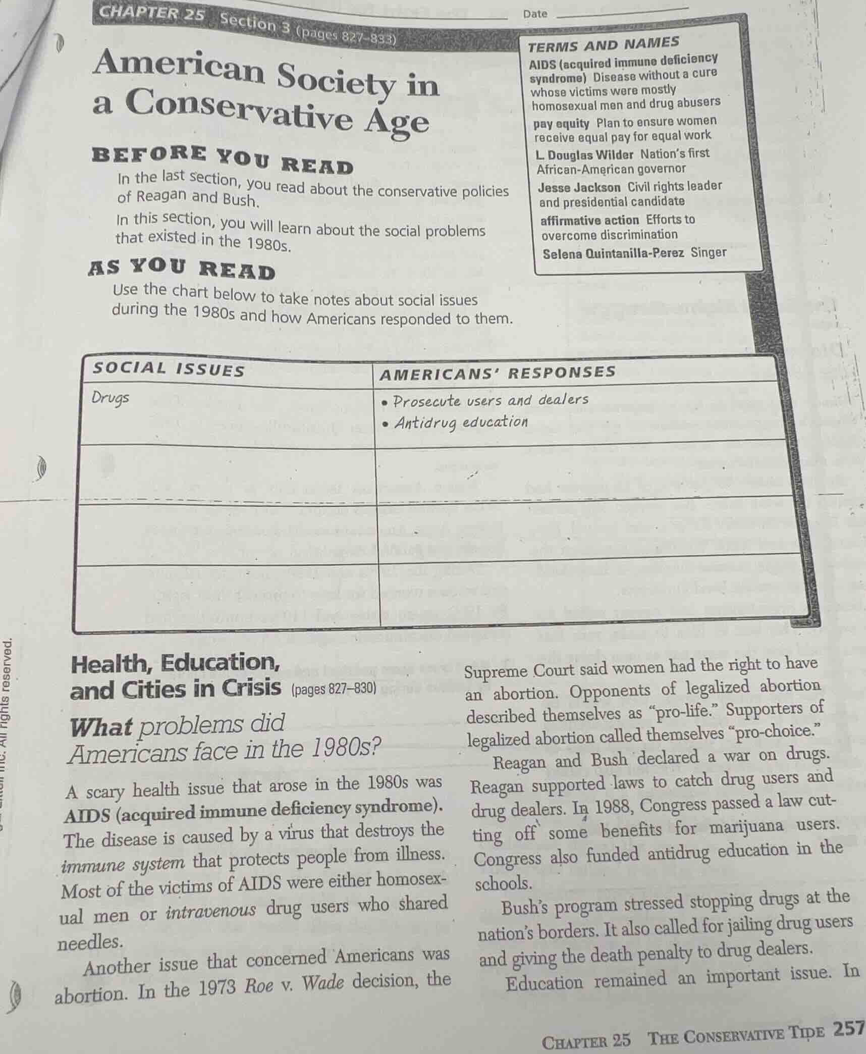 chapter 25 section 3 (pages 827-833) american society in a conservative…