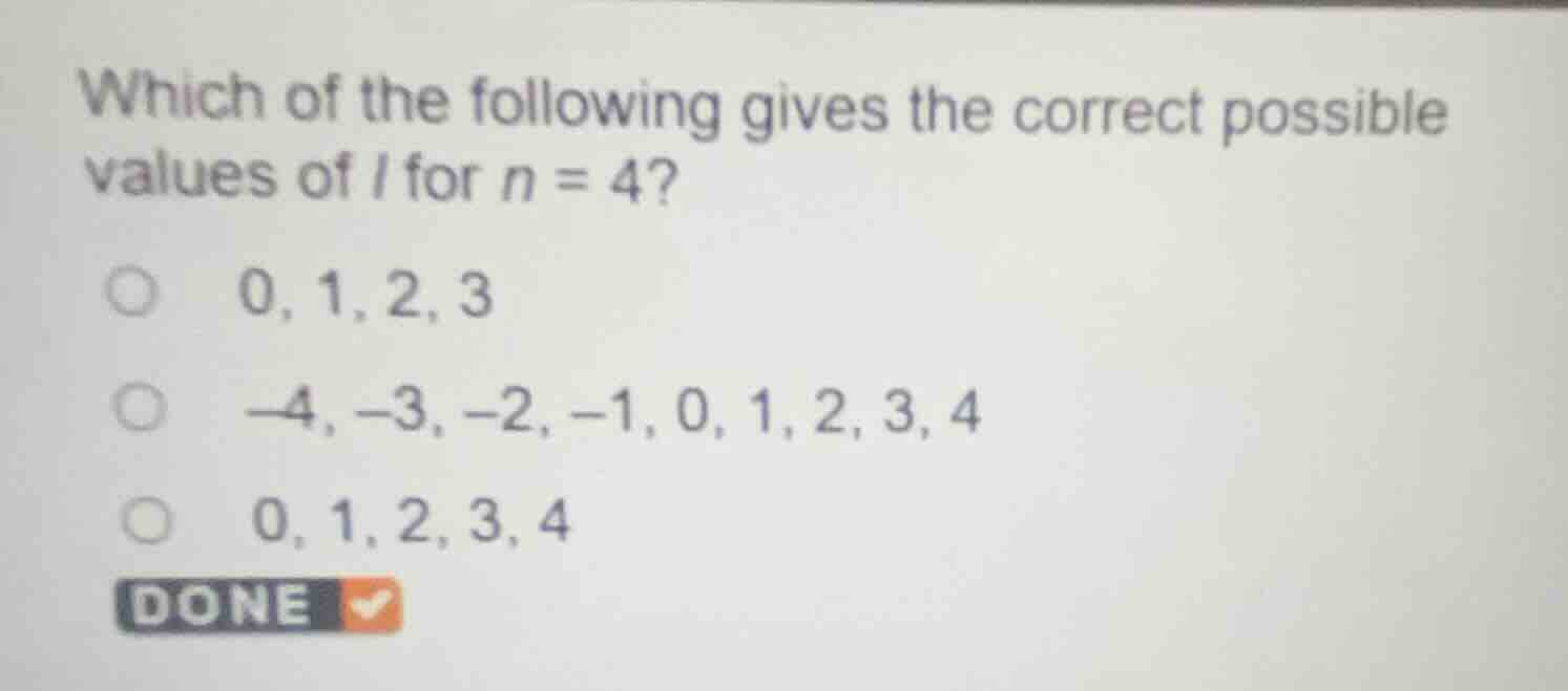 which of the following gives the correct possible values of \\(l\\) for…