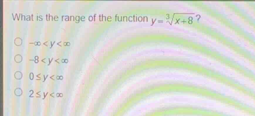 what is the range of the function \\( y = \\sqrt3{x+8} \\)? \\( -\\inft…