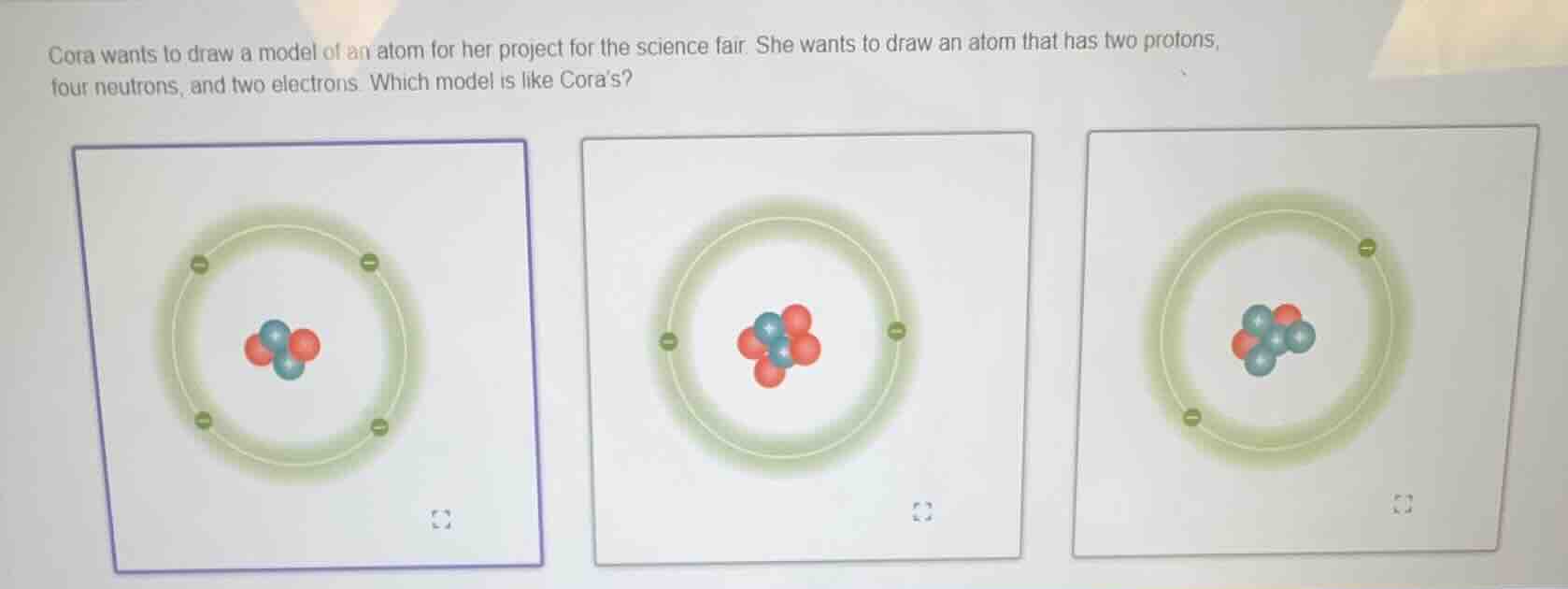cora wants to draw a model of an atom for her project for the science f…