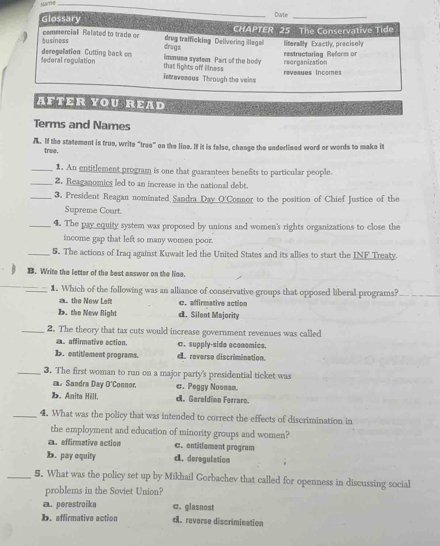 name date glossary chapter 25 the conservative tide commercial related …