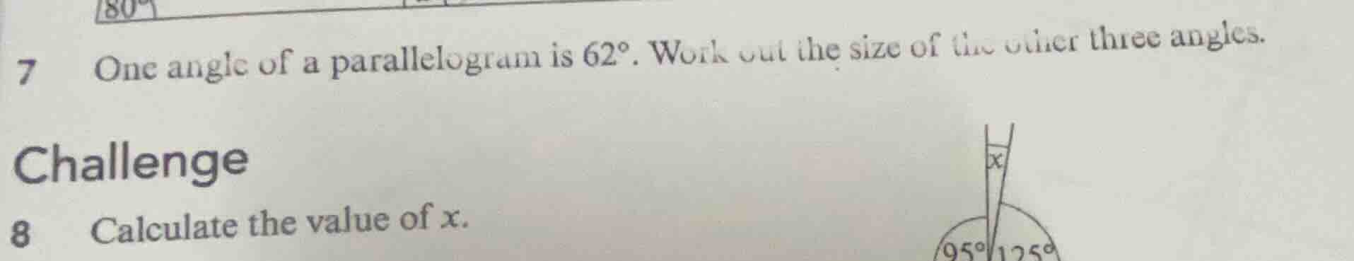 7 one angle of a parallelogram is \\(62^{\\circ}\\). work out the size …