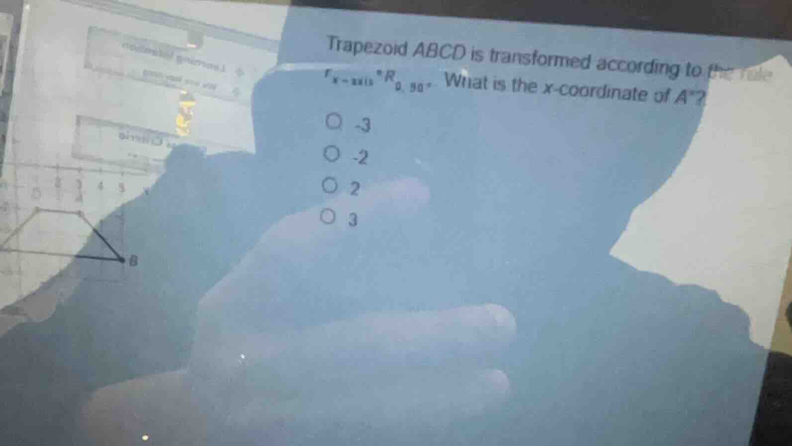 trapezoid abcd is transformed according to the rule \\(r_{x-\\text{axis…