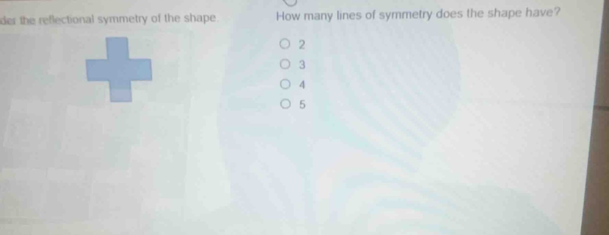 consider the reflectional symmetry of the shape. how many lines of symm…