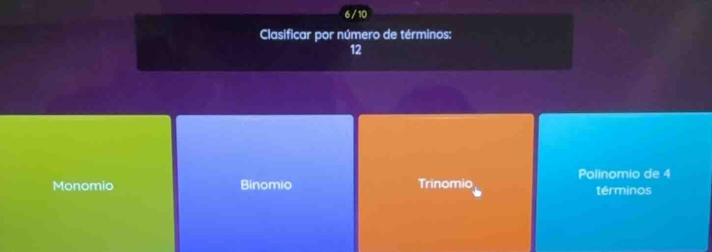 clasificar por número de términos: 12 monomio binomio trinomio polinomi…