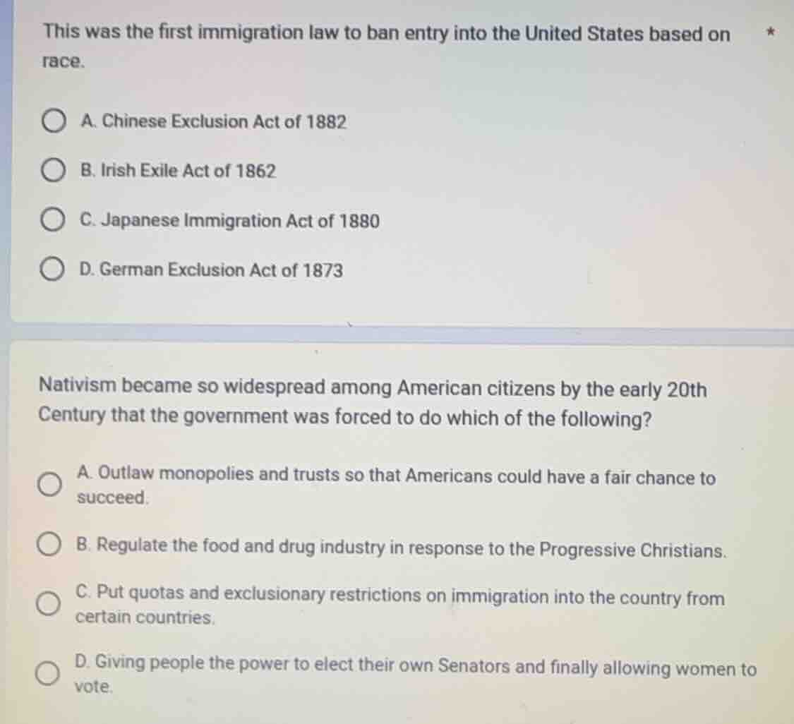 this was the first immigration law to ban entry into the united states …
