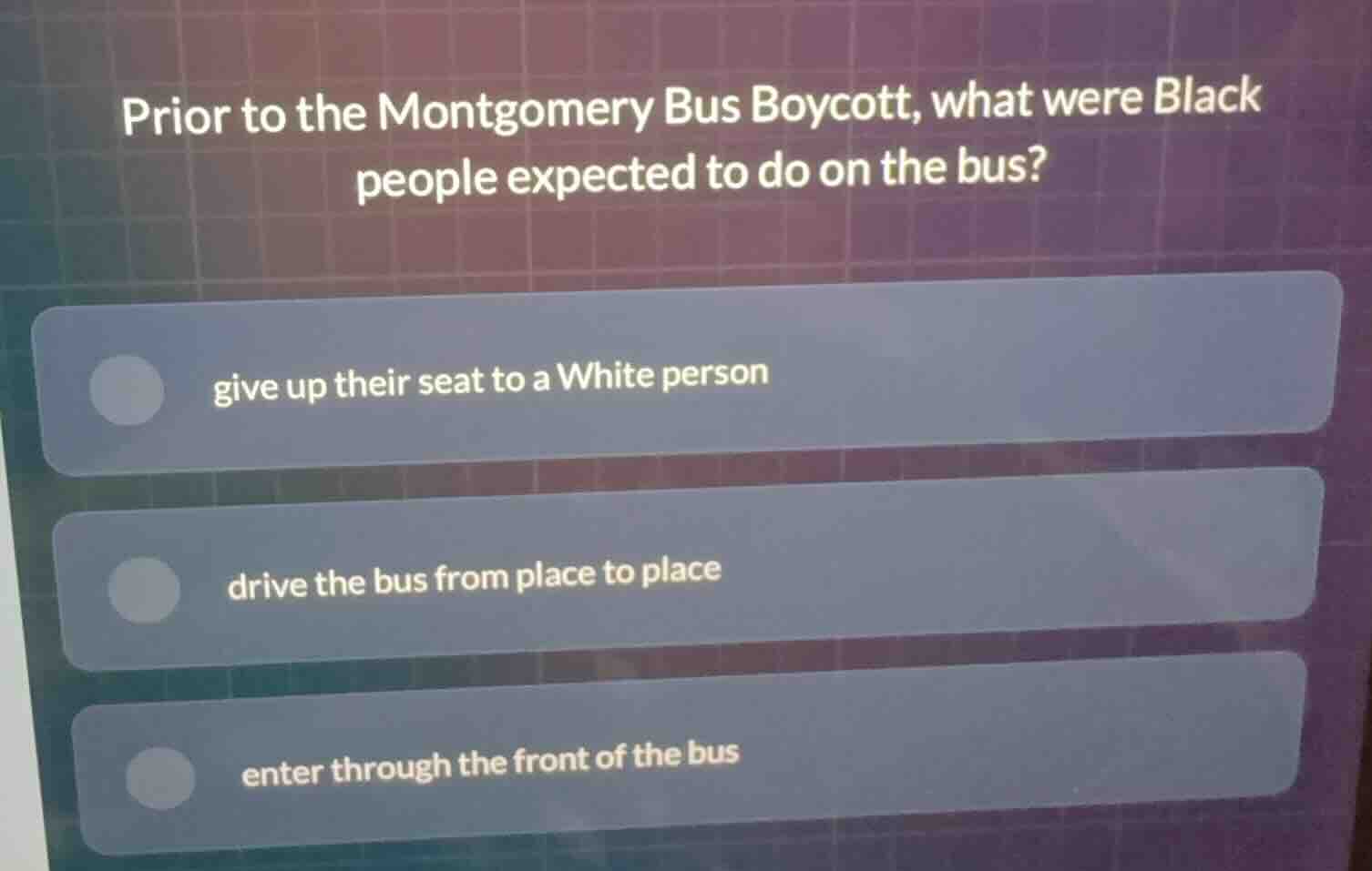prior to the montgomery bus boycott, what were black people expected to…