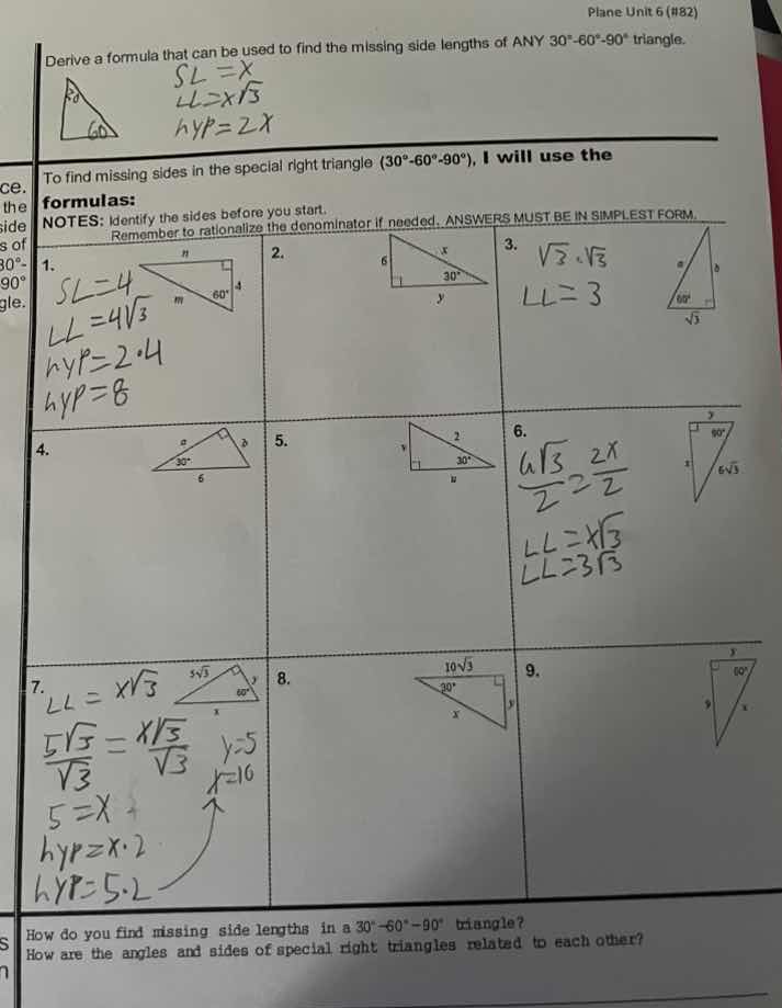 plane unit 6 (#82) derive a formula that can be used to find the missin…