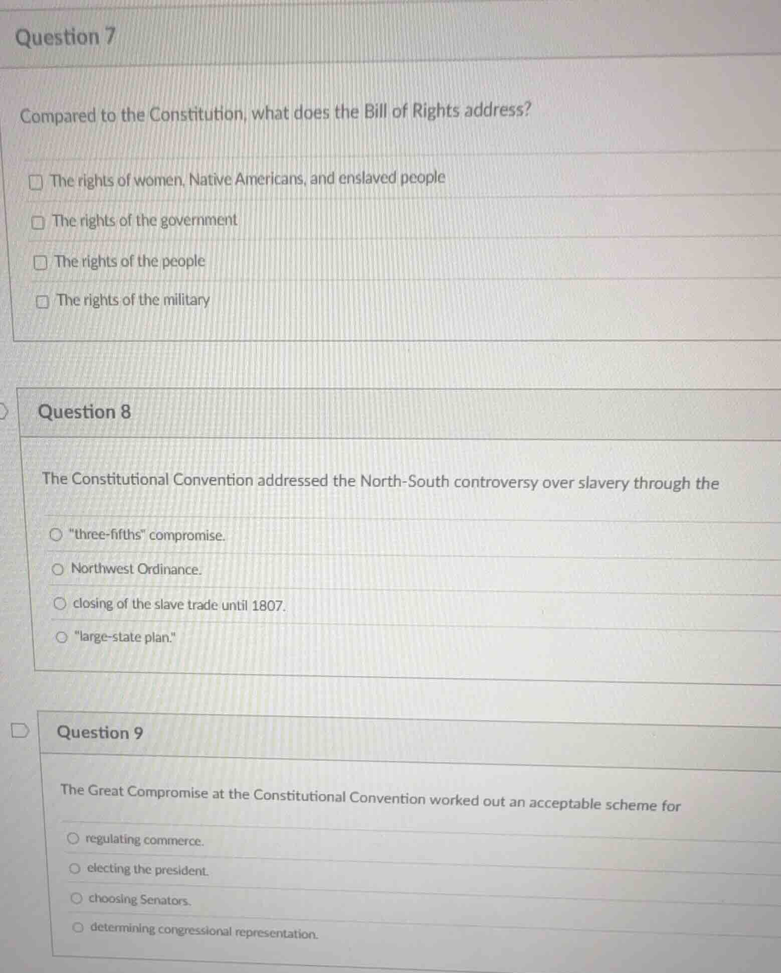 question 7 compared to the constitution, what does the bill of rights a…