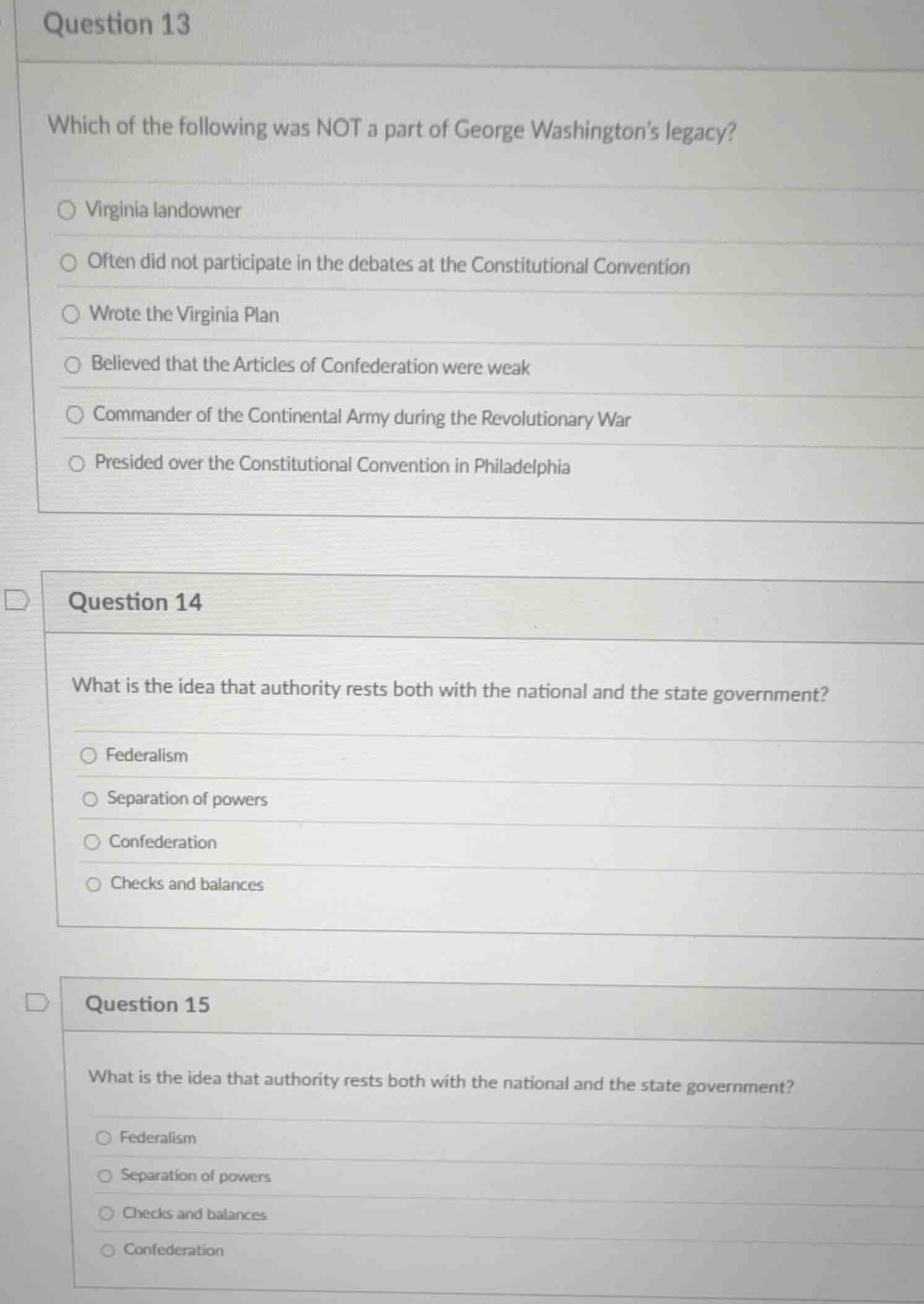 question 13 which of the following was not a part of george washingtons…