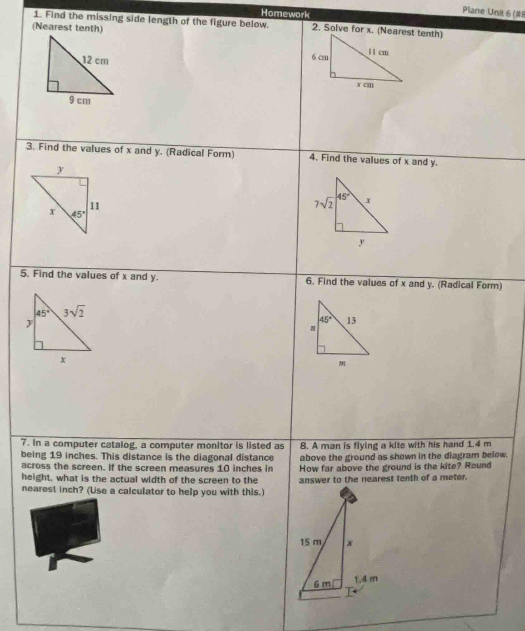 1. find the missing side length of the figure below. (nearest tenth) 2.…