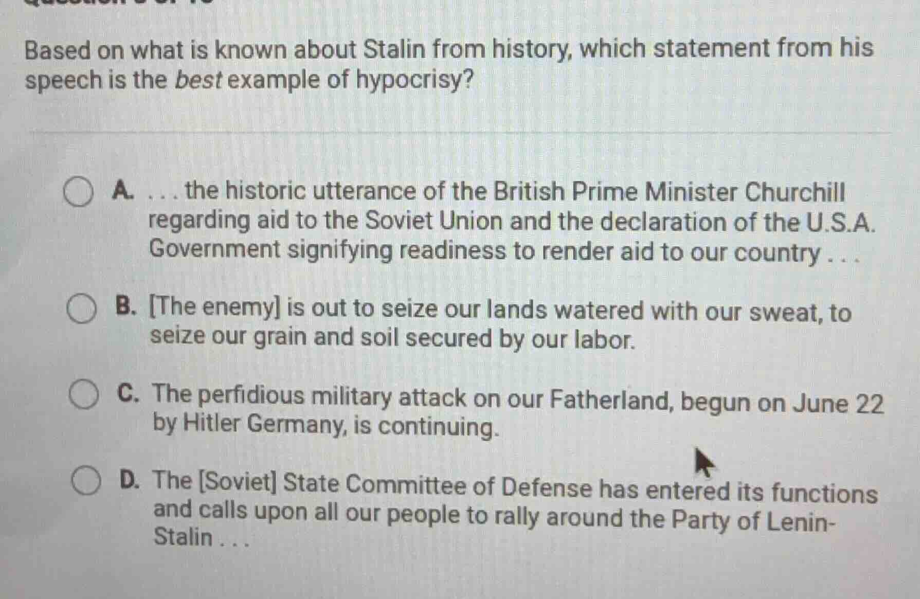 based on what is known about stalin from history, which statement from …