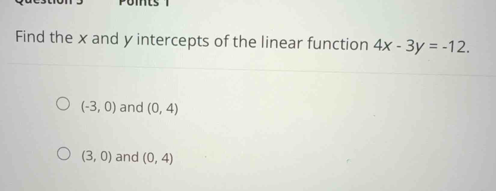 find the \\(x\\) and \\(y\\) intercepts of the linear function \\(4x - …