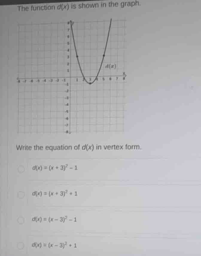 the function d(x) is shown in the graph. write the equation of d(x) in …