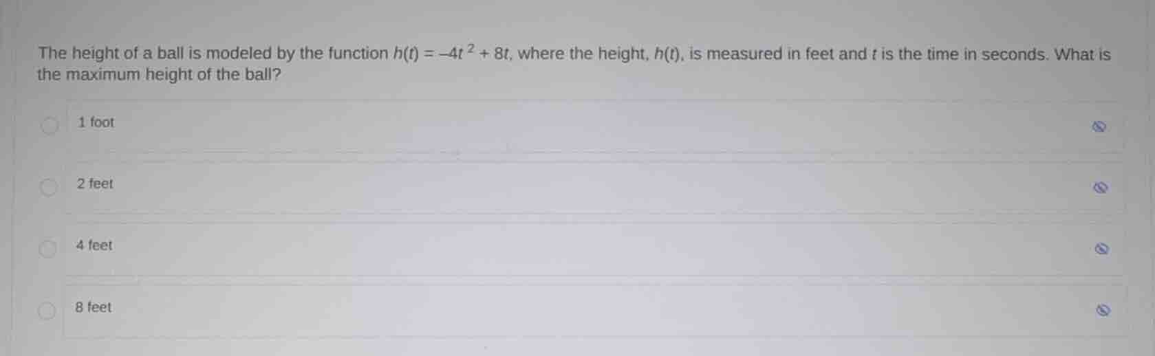 the height of a ball is modeled by the function (h(t) = -4t^2 + 8t), wh…