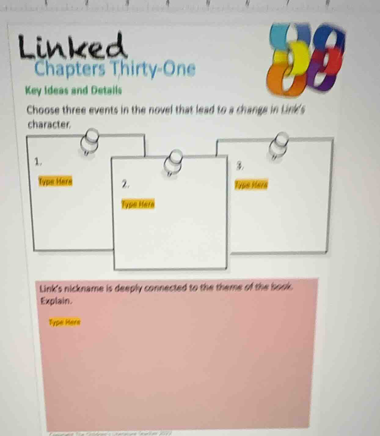 linked chapters thirty-one key ideas and details choose three events in…