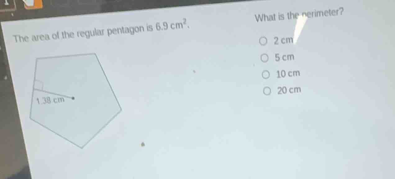 the area of the regular pentagon is \\(6.9\\text{ cm}^2\\). what is the…