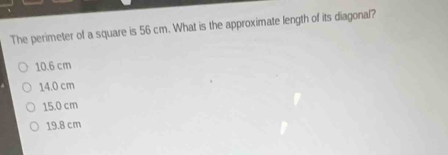 the perimeter of a square is 56 cm. what is the approximate length of i…