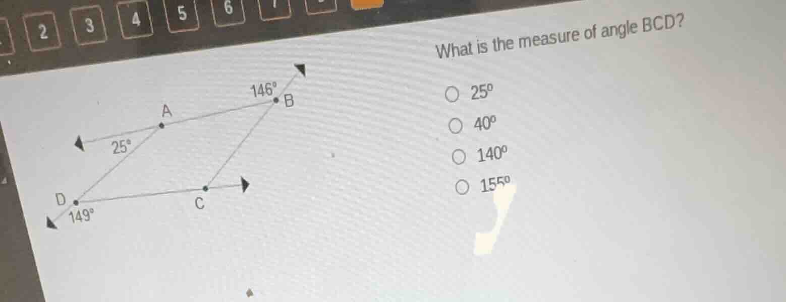 what is the measure of angle bcd? \\(25^\\circ\\) \\(40^\\circ\\) \\(14…