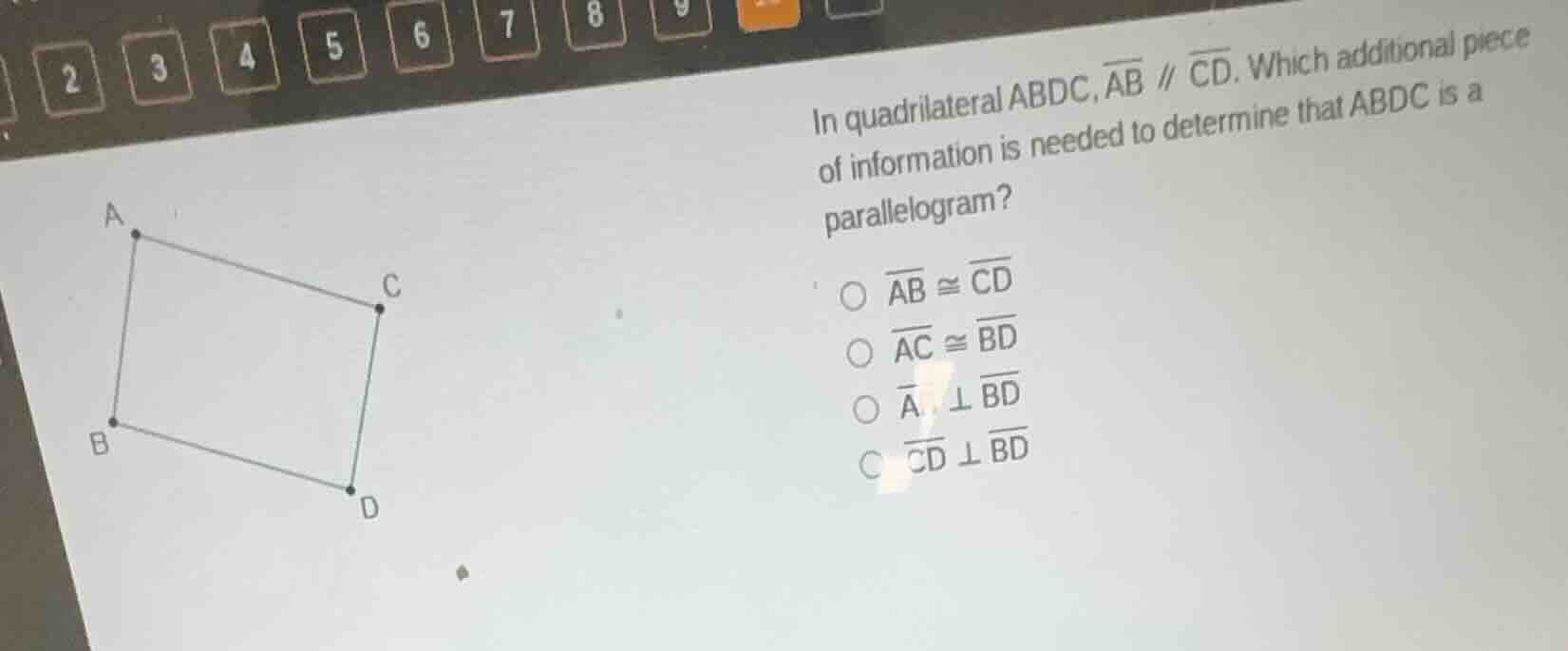 in quadrilateral abdc, \\(\\overline{ab} \\parallel \\overline{cd}\\). …