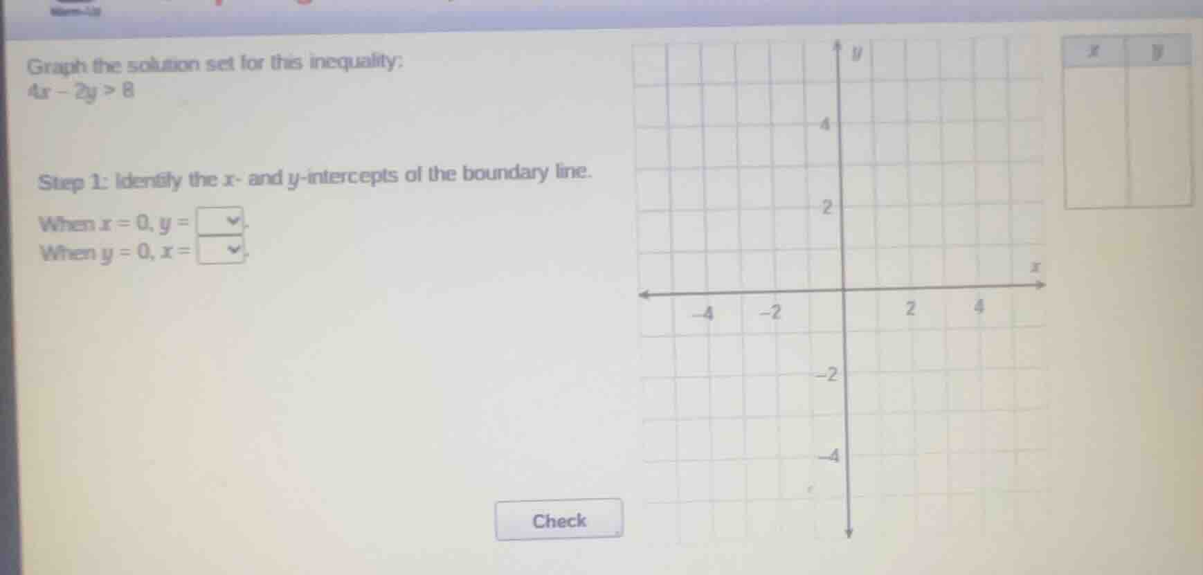 graph the solution set for this inequality: \\(4x - 2y > 8\\) step 1: i…