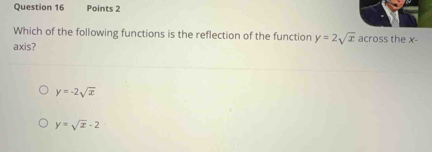 which of the following functions is the reflection of the function \\(y…