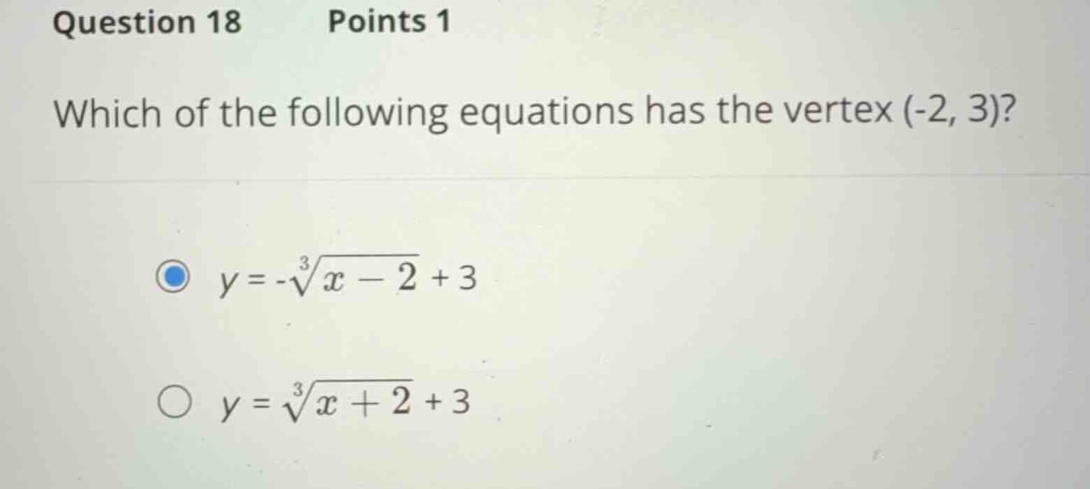 question 18 points 1 which of the following equations has the vertex (-…
