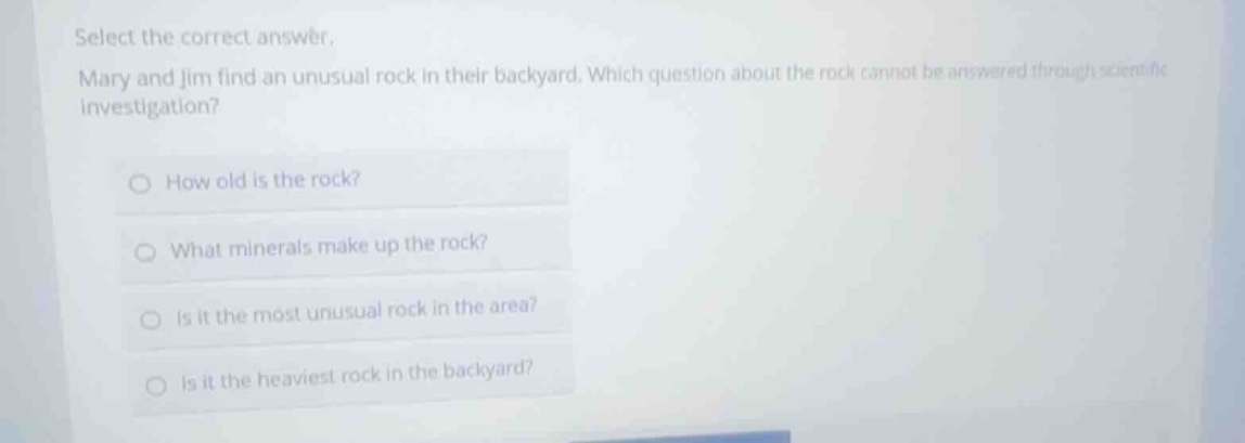 select the correct answer. mary and jim find an unusual rock in their b…