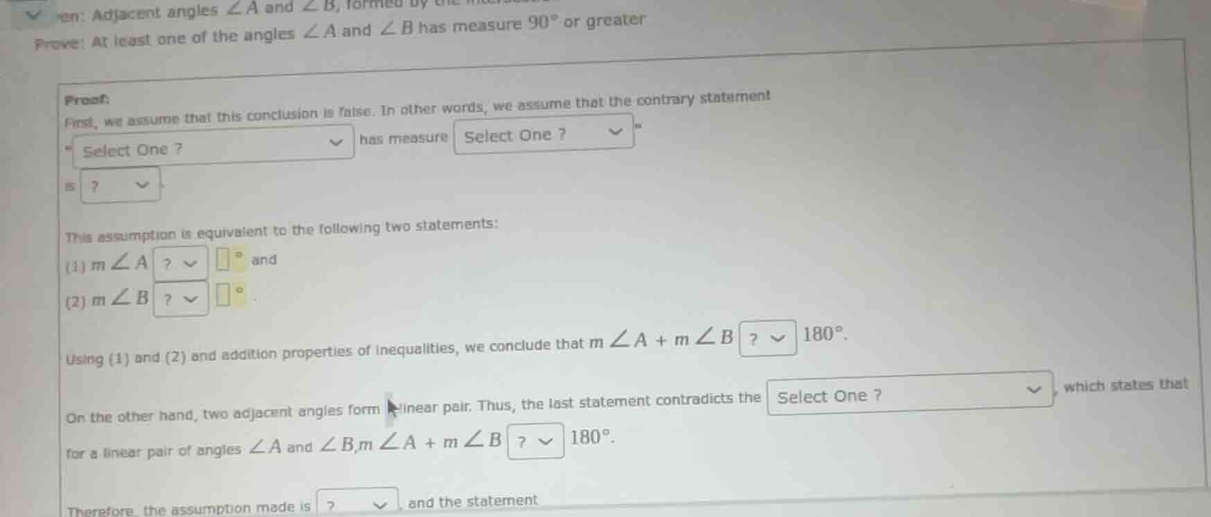 given: adjacent angles \\(\\angle a\\) and \\(\\angle b\\), formed by t…