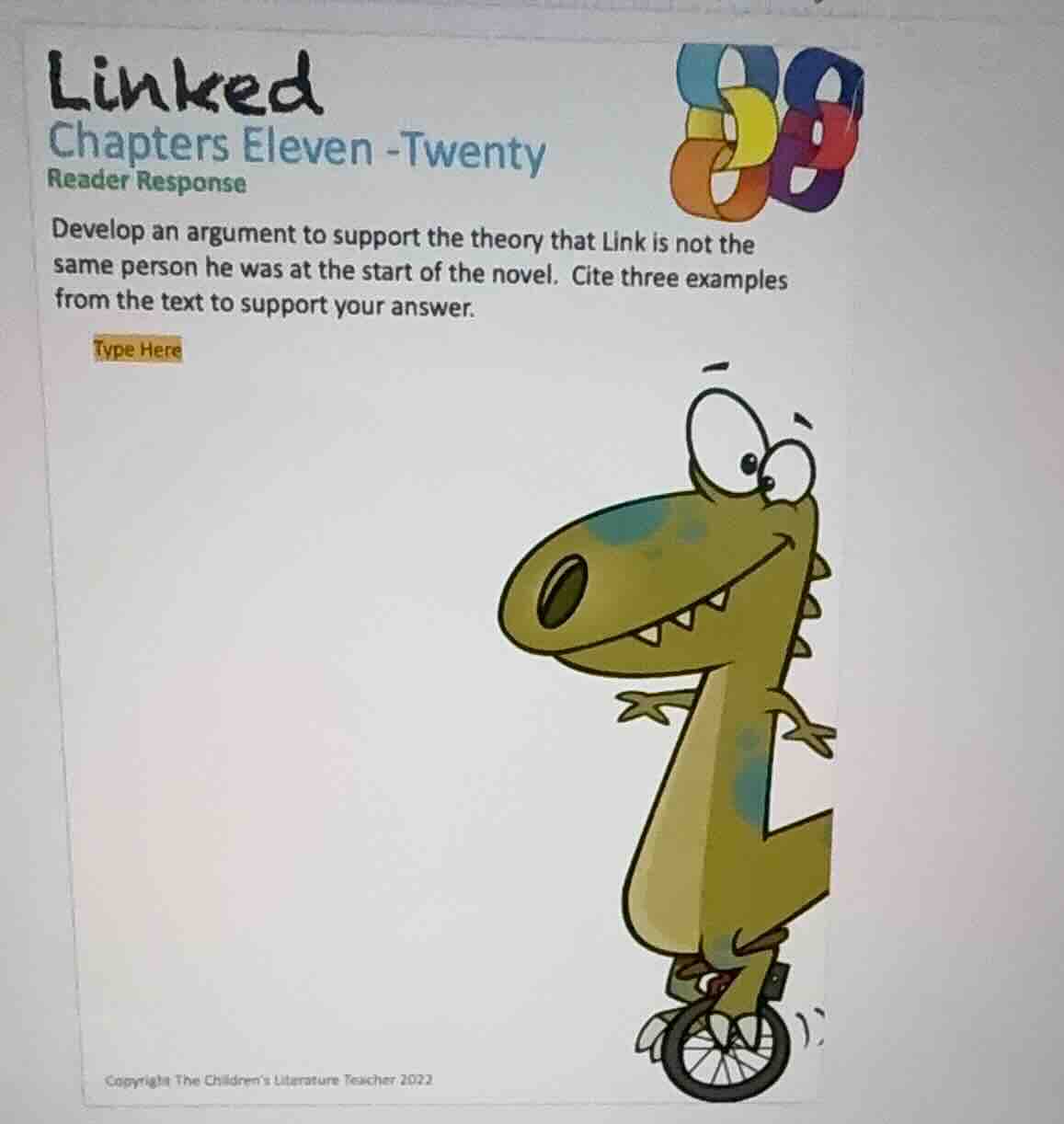 linked chapters eleven - twenty reader response develop an argument to …