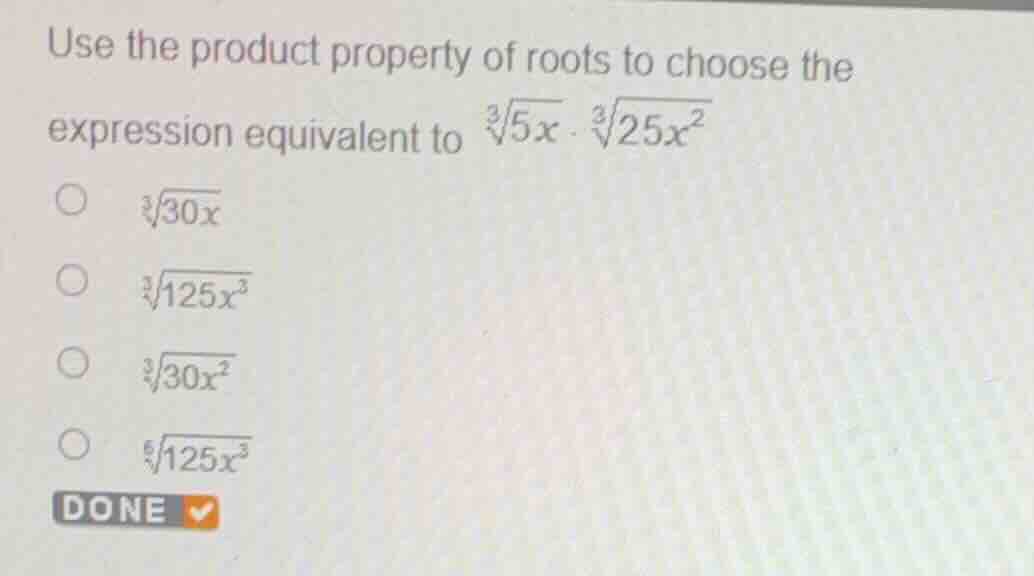 use the product property of roots to choose the expression equivalent t…