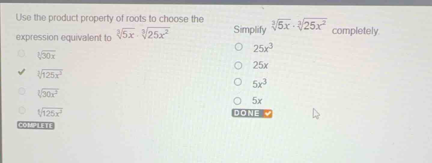 use the product property of roots to choose the expression equivalent t…