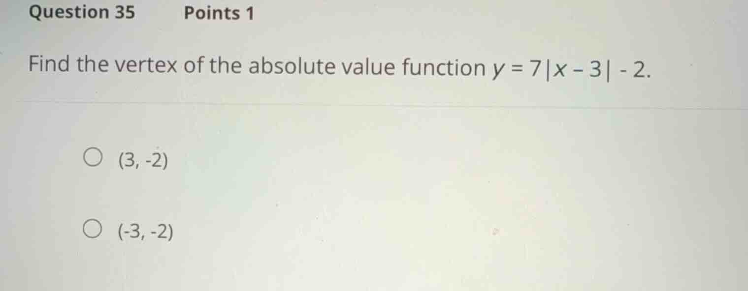 question 35 points 1 find the vertex of the absolute value function \\(…