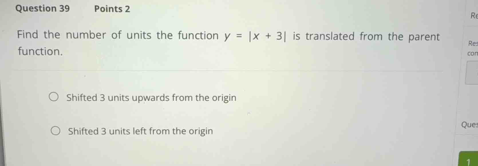question 39 points 2 find the number of units the function \\(y = |x + …