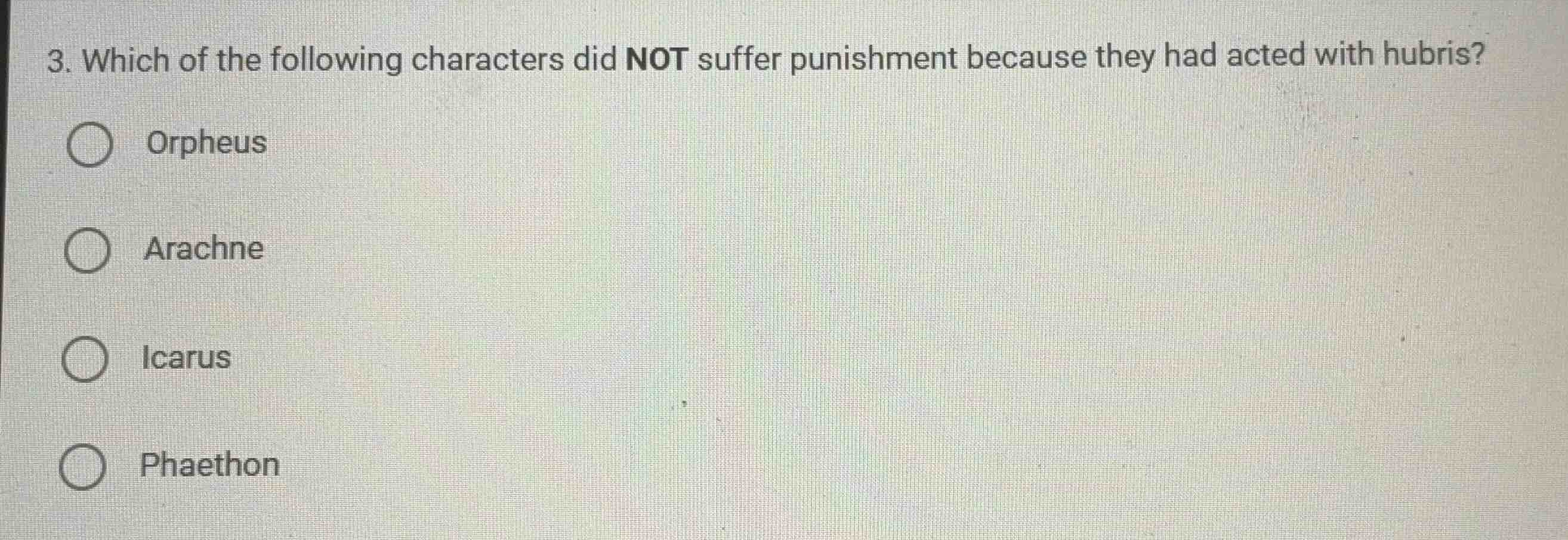 3. which of the following characters did not suffer punishment because …