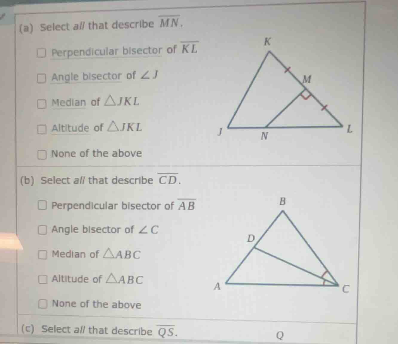 (a) select all that describe \\(\\overline{mn}\\). - perpendicular bise…