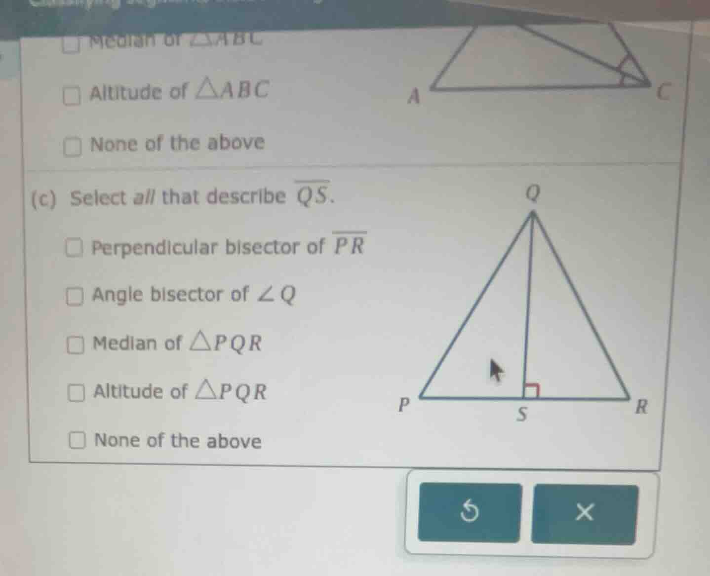 (c) select all that describe \\(\\overline{qs}\\). perpendicular bisect…