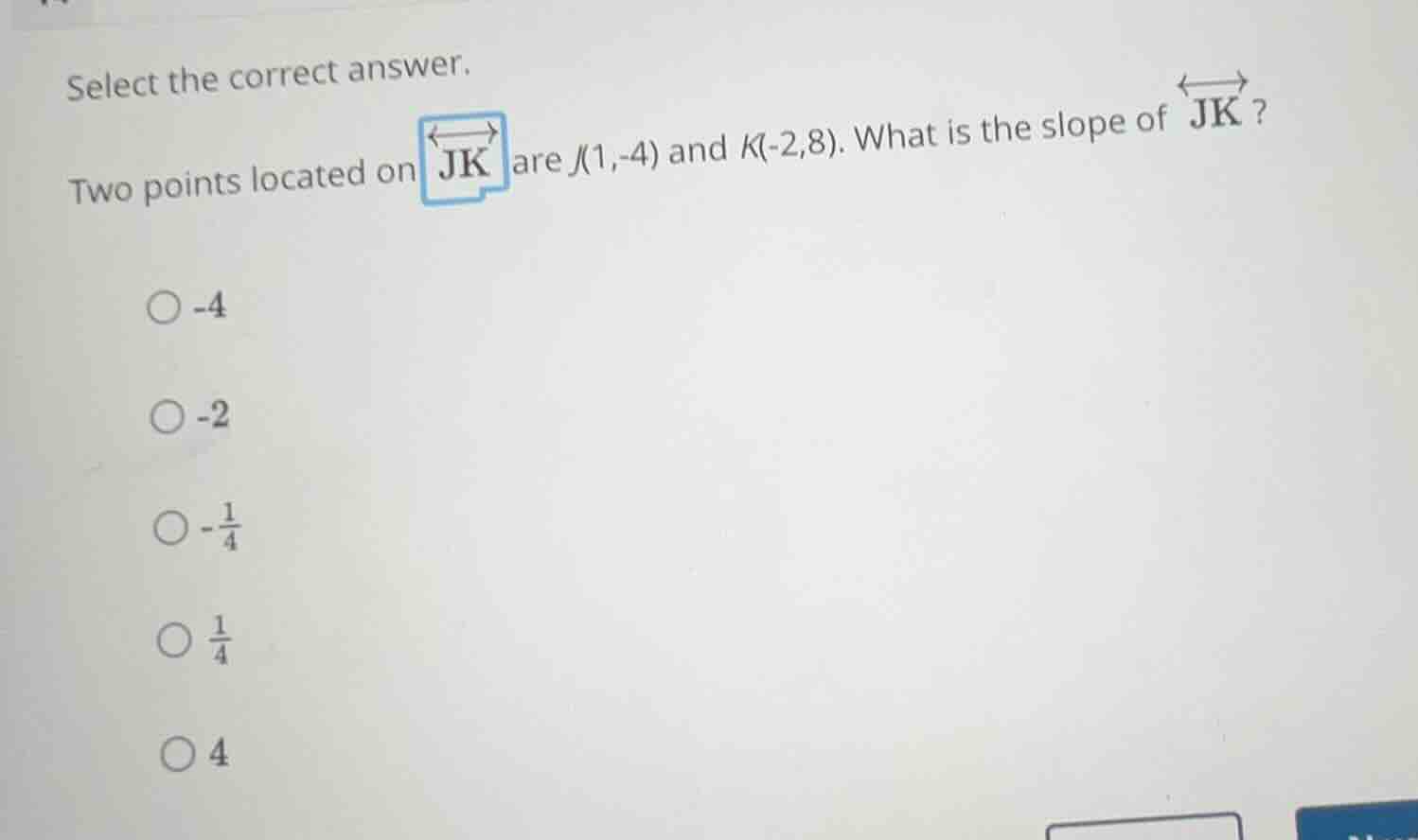 select the correct answer. two points located on \\(\\overleftrightarro…
