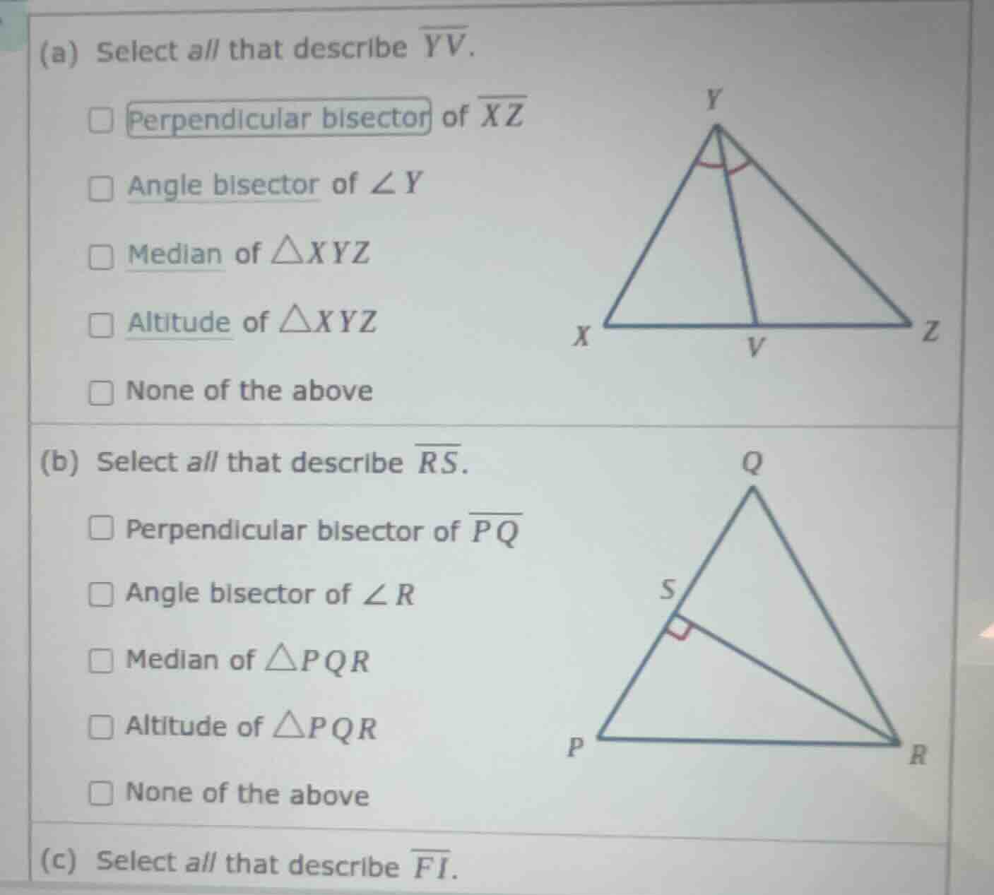(a) select all that describe \\(\\overline{yv}\\). - perpendicular bise…