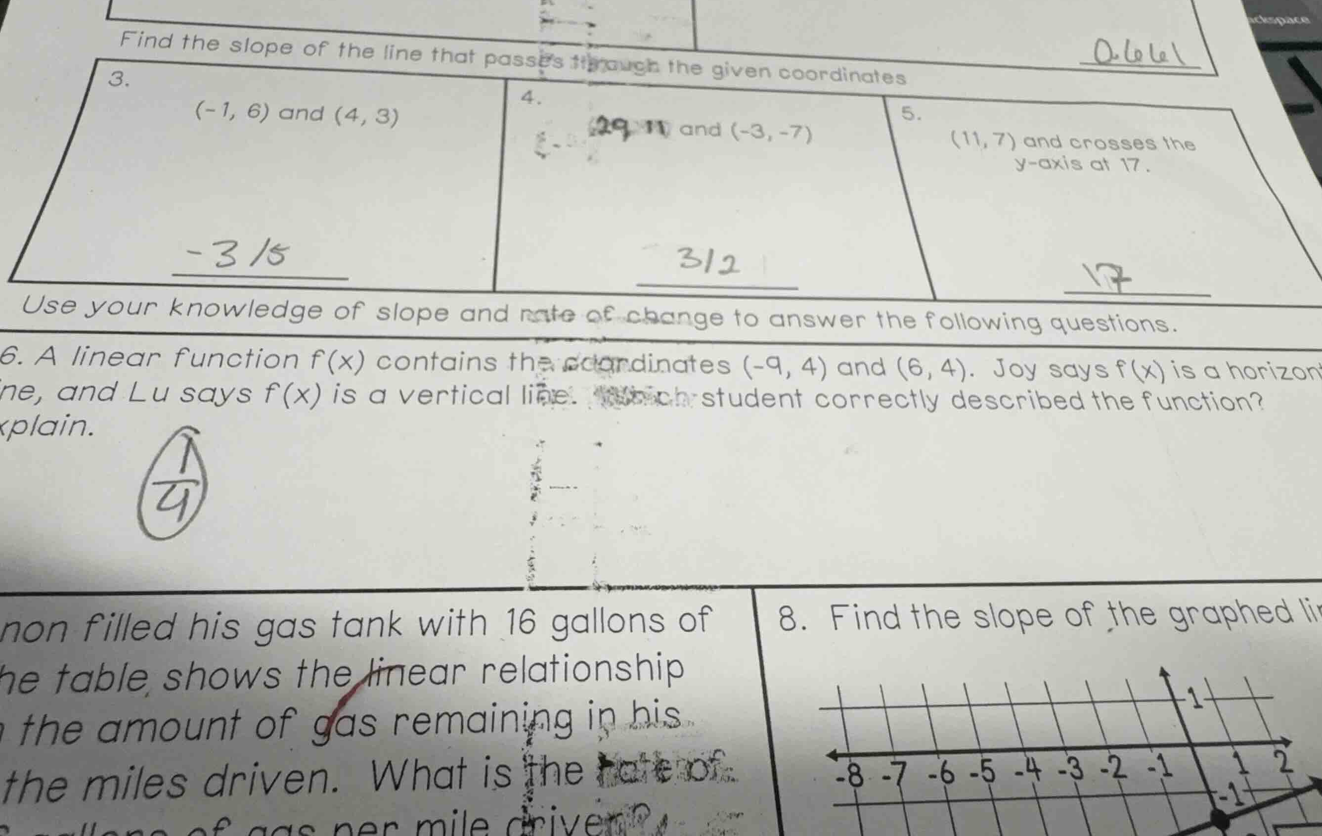 find the slope of the line that passes through the given coordinates 3.…