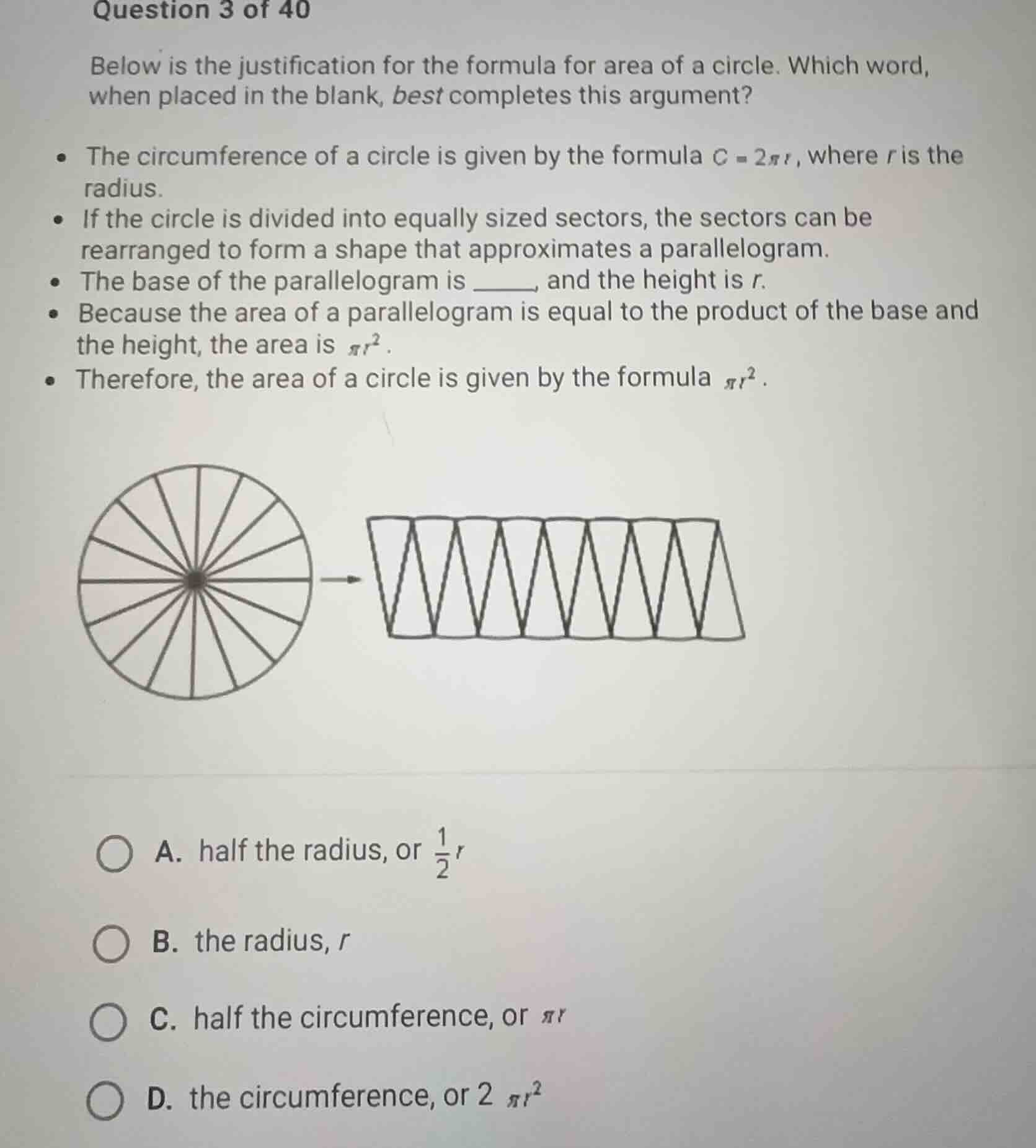 question 3 of 40 below is the justification for the formula for area of…