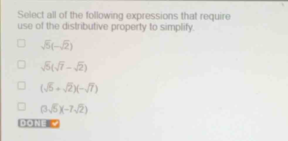 select all of the following expressions that require use of the distrib…