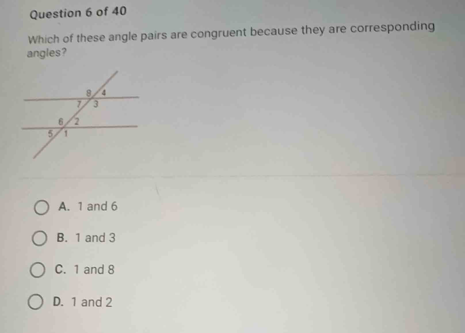 question 6 of 40 which of these angle pairs are congruent because they …