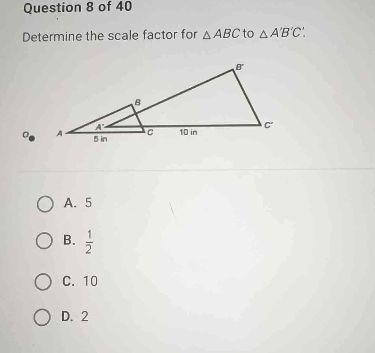 question 8 of 40 determine the scale factor for \\(\\delta abc\\) to \\…