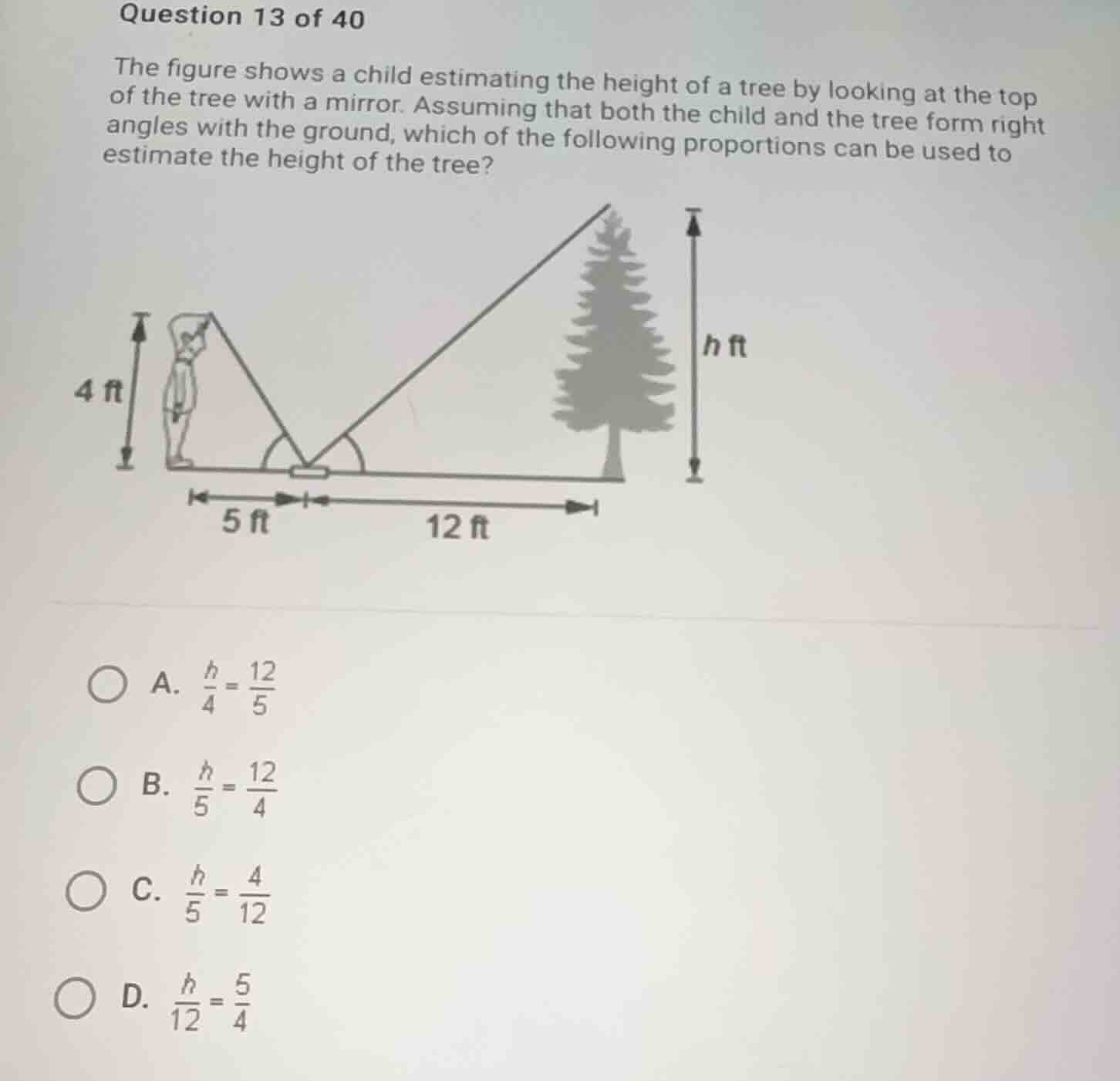 question 13 of 40 the figure shows a child estimating the height of a t…