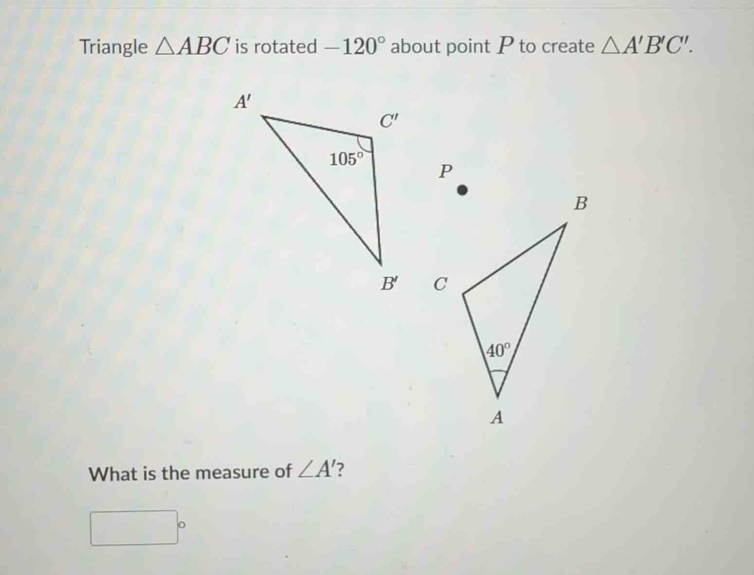 triangle \\(\\delta abc\\) is rotated \\(-120^\\circ\\) about point \\(…