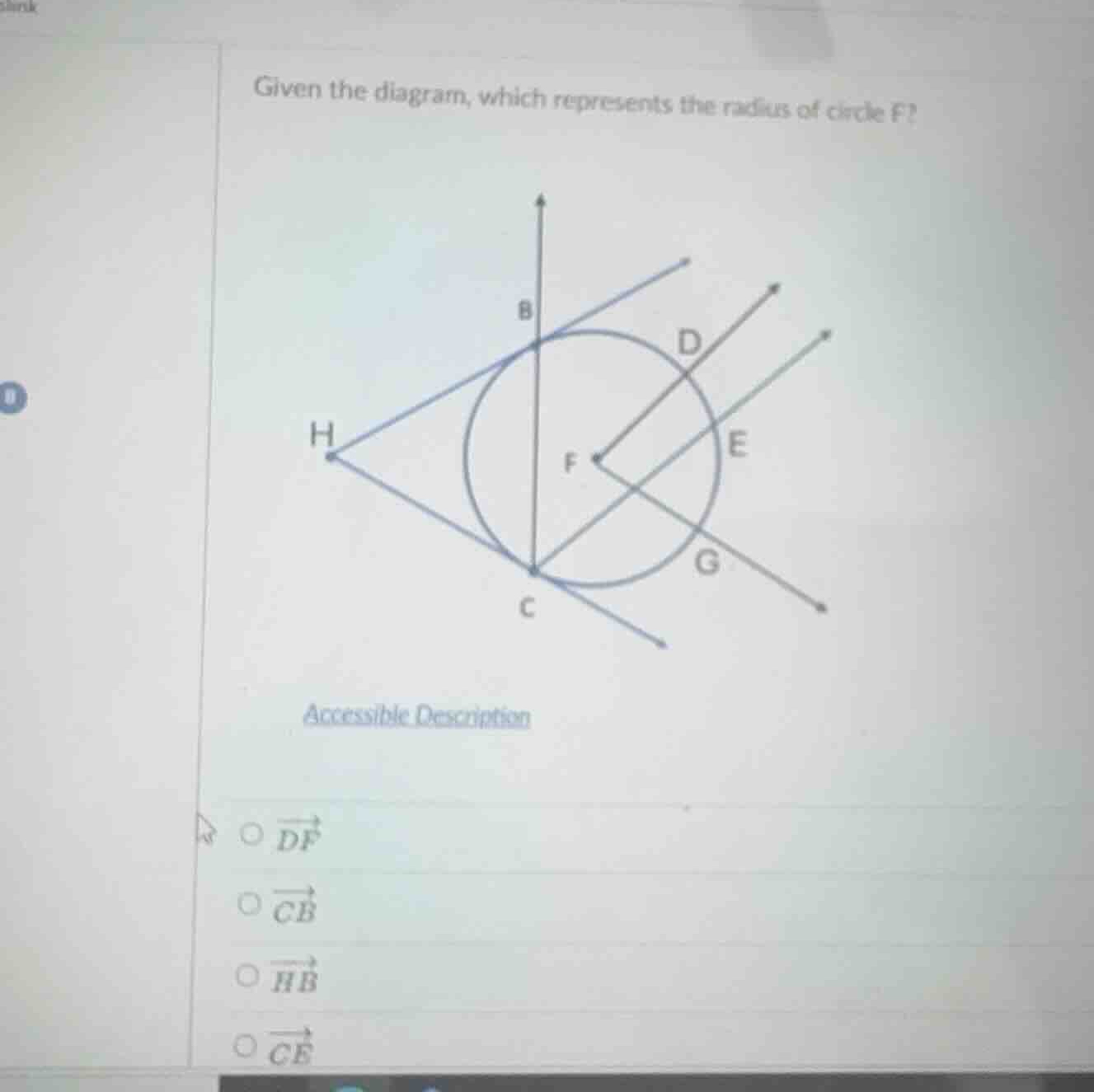 given the diagram, which represents the radius of circle f? * \\(\\over…
